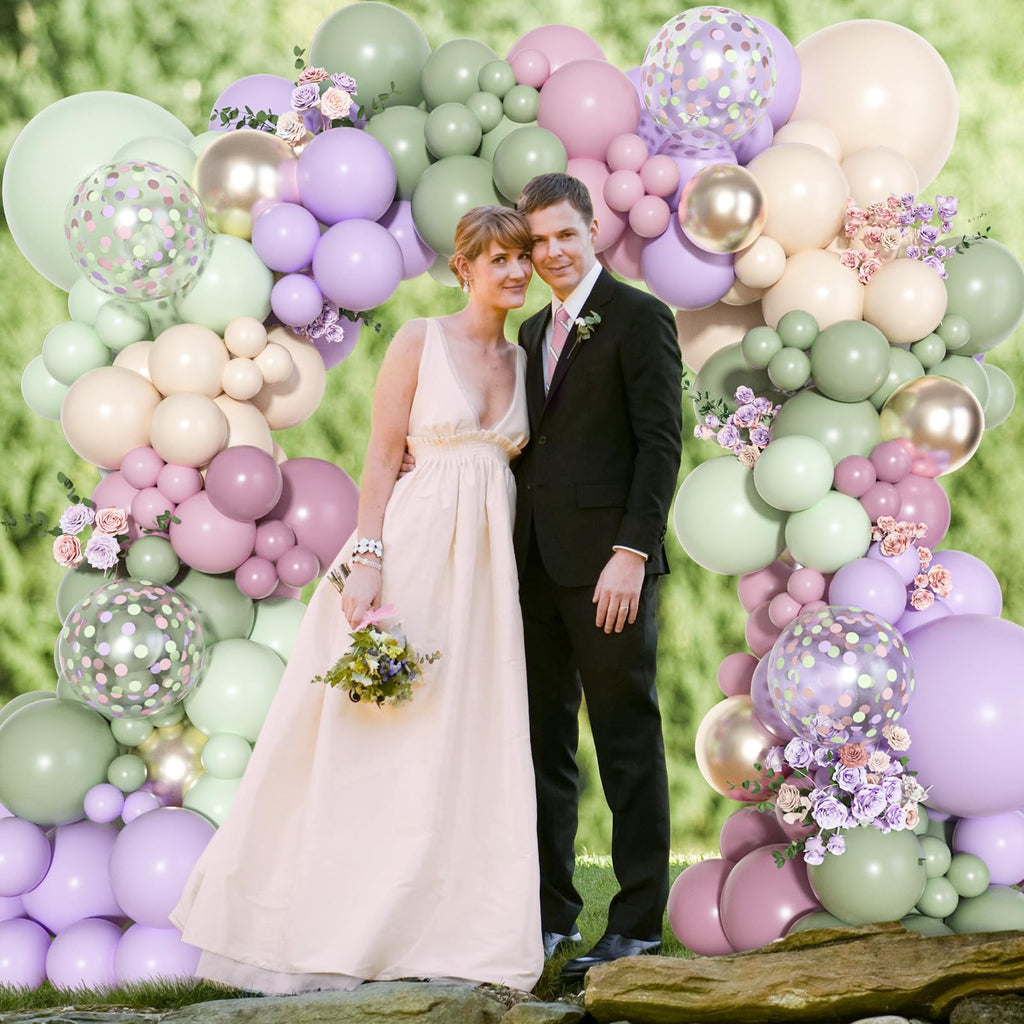 Ouddy Party Dusty Green Lavender Pink Balloons Garland Arch Kit – Pastel Latex Confetti
