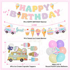 Ouddy Party 75Pcs Ice Cream Birthday Decorations for Girls – Pastel Balloon Arch Kit, Banners & Cupcake Toppers