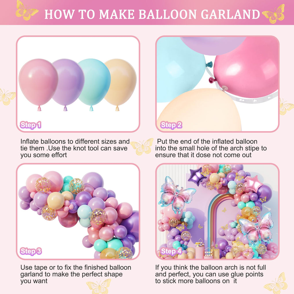 Ouddy Party 163Pcs Butterfly Pink & Purple Balloons Garland Arch Kit – Birthday & Baby Shower Decor