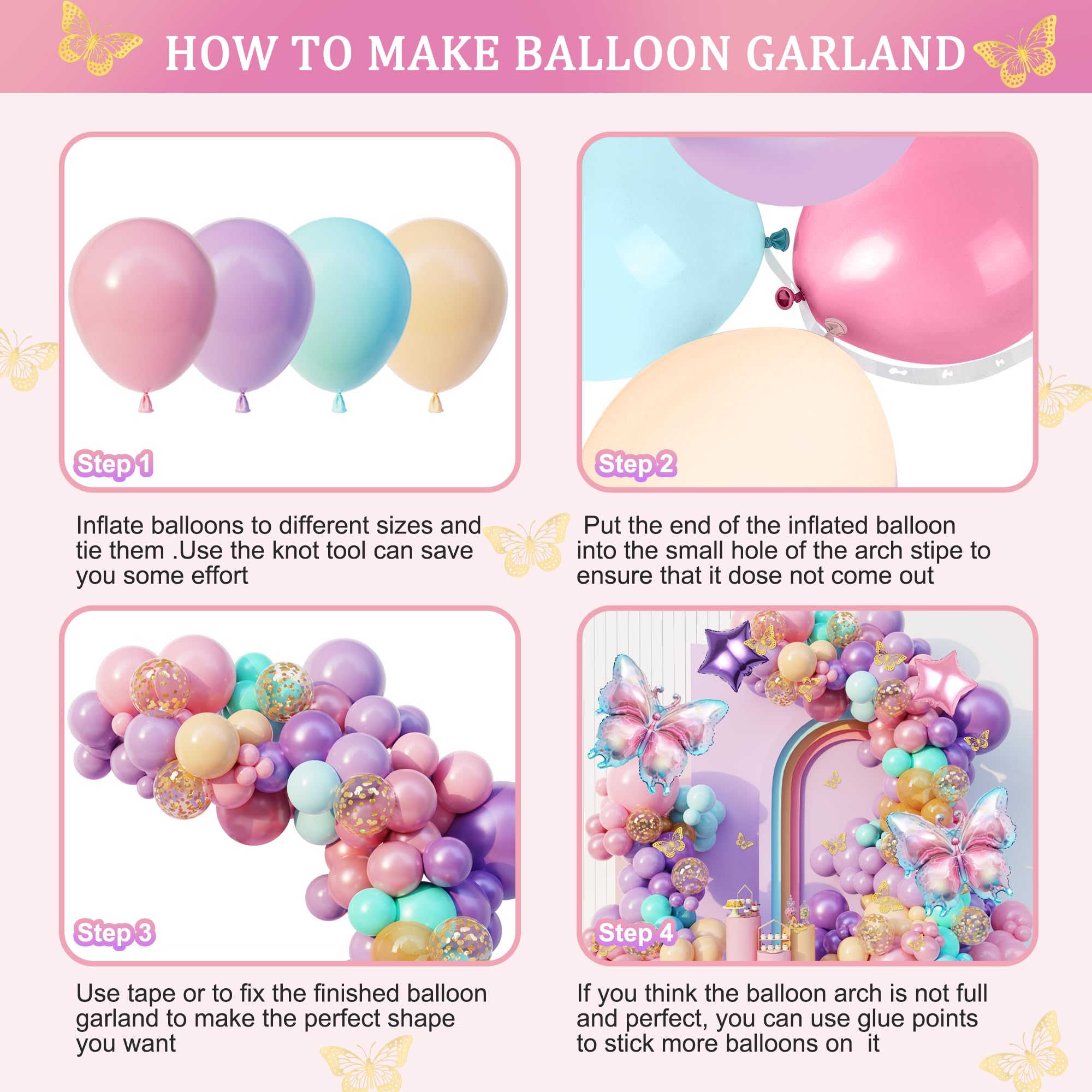 Ouddy Party 163Pcs Butterfly Pink & Purple Balloons Garland Arch Kit – Birthday & Baby Shower Decor