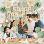 Ouddy Party Sage Green Birthday Decorations – Confetti Balloons, Fringe Curtain & More