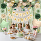 Ouddy Party Sage Green Birthday Decorations for Women & Girls | Balloons, Banner & Fringe