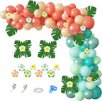 Ouddy Party Tropical Balloon Garland Arch Kit – 85pcs 12in/10in/5in Balloons with Palm Leaves & Plumeria for Luau & Hawaii Parties