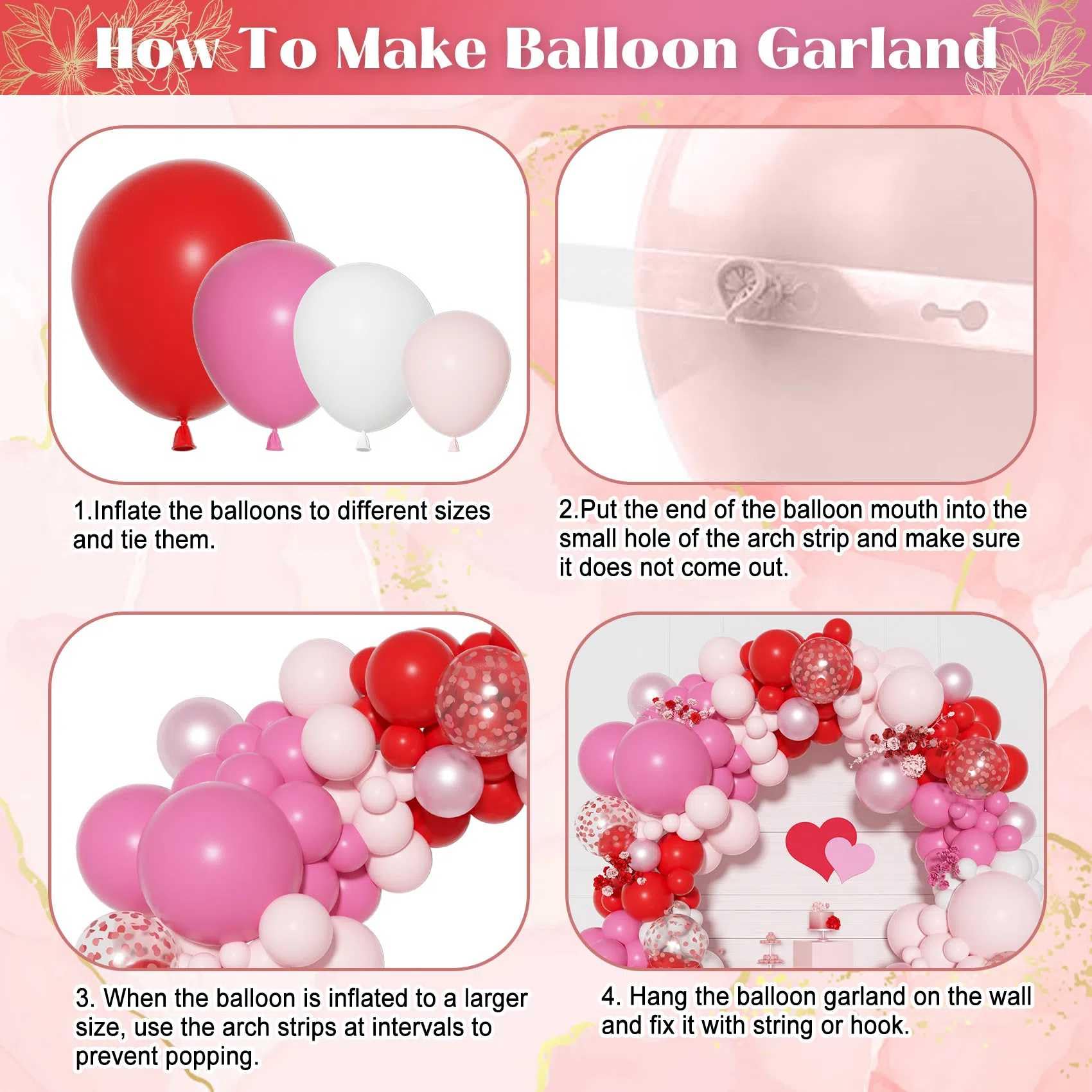 Ouddy Party Red & Pink Balloons Arch Garland Kit – 18/12/10/5in Valentine Balloons for Birthday, Wedding & Party Decor
