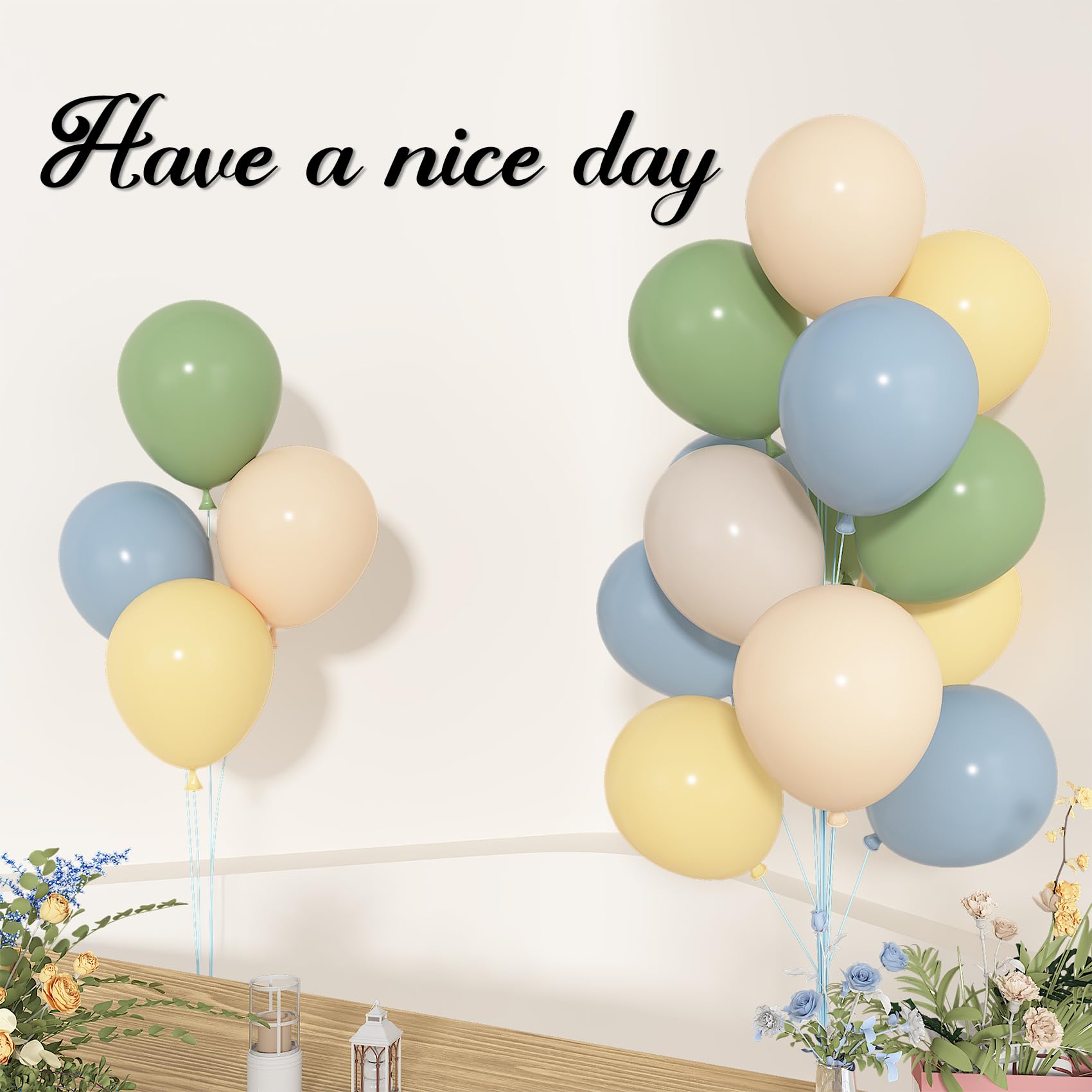 Ouddy Party 72pcs Green Dusty Blue Yellow Balloons Set – 12in Sage Green, Dusty Blue, Pastel Yellow, White Sand, Nude