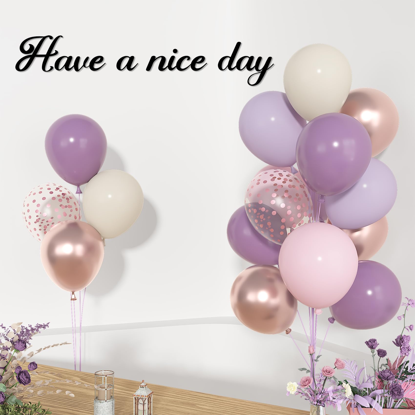 Ouddy Party 72pcs Dusty Purple Balloons Set — 12in Latex with Pink, White Sand, Lavender Confetti & Metallic Accents
