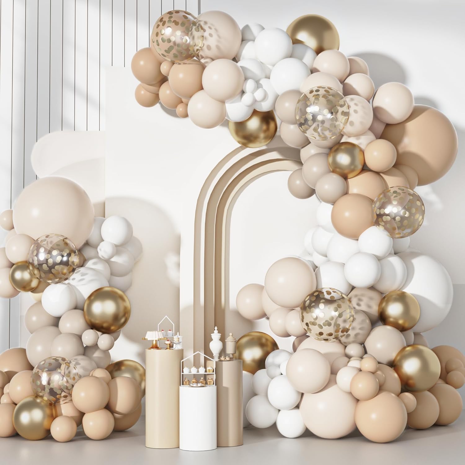 Ouddy Party White Sand Gold Balloon Arch Garland Kit | Neutral Latex Balloons for Baby Shower & Wedding