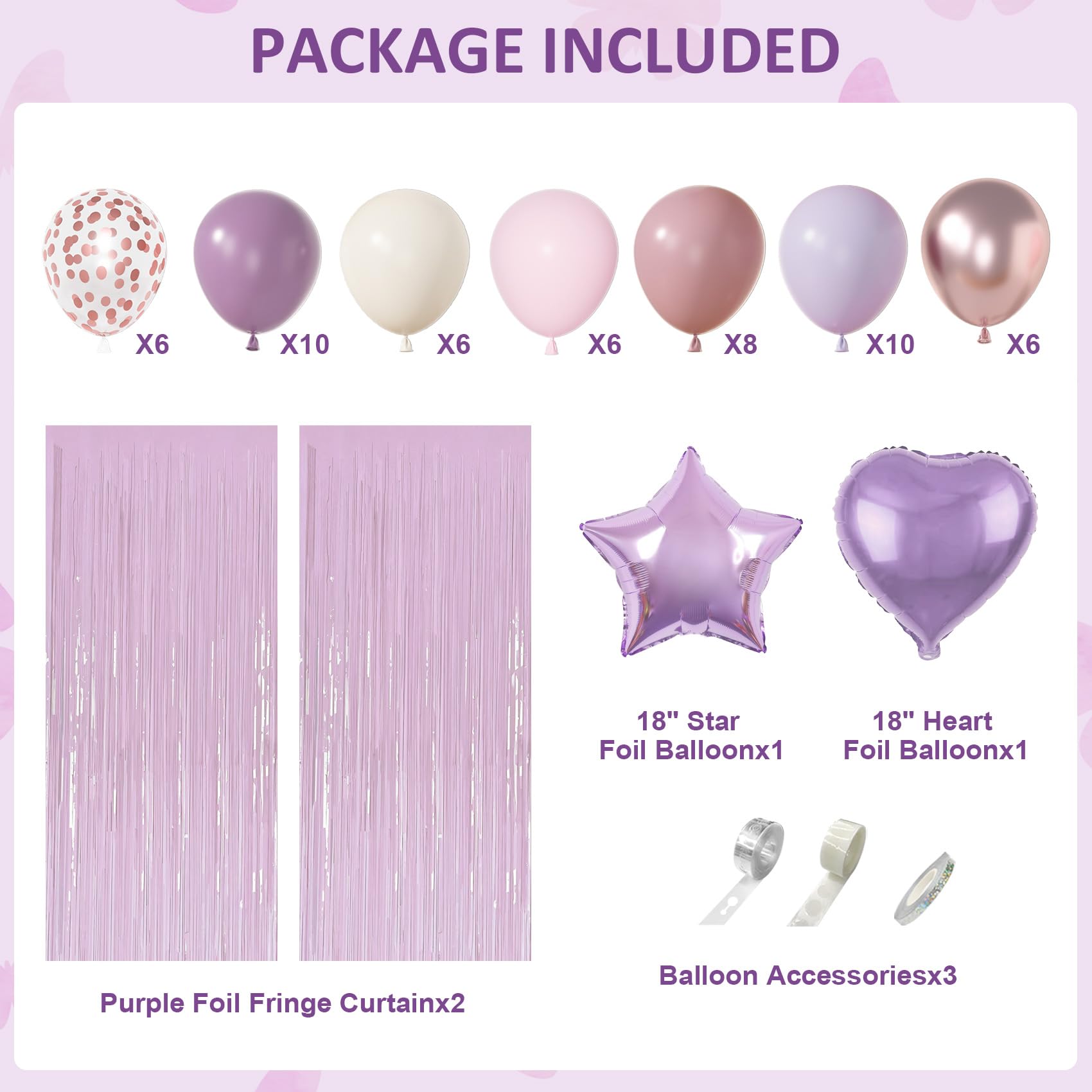 Ouddy Party Dusty Purple Birthday Decorations – Lavender Pink Confetti & Rose Gold Balloons
