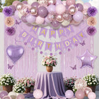 Ouddy Party Dusty Purple Birthday Decorations – Lavender Pink Confetti & Rose Gold Balloons