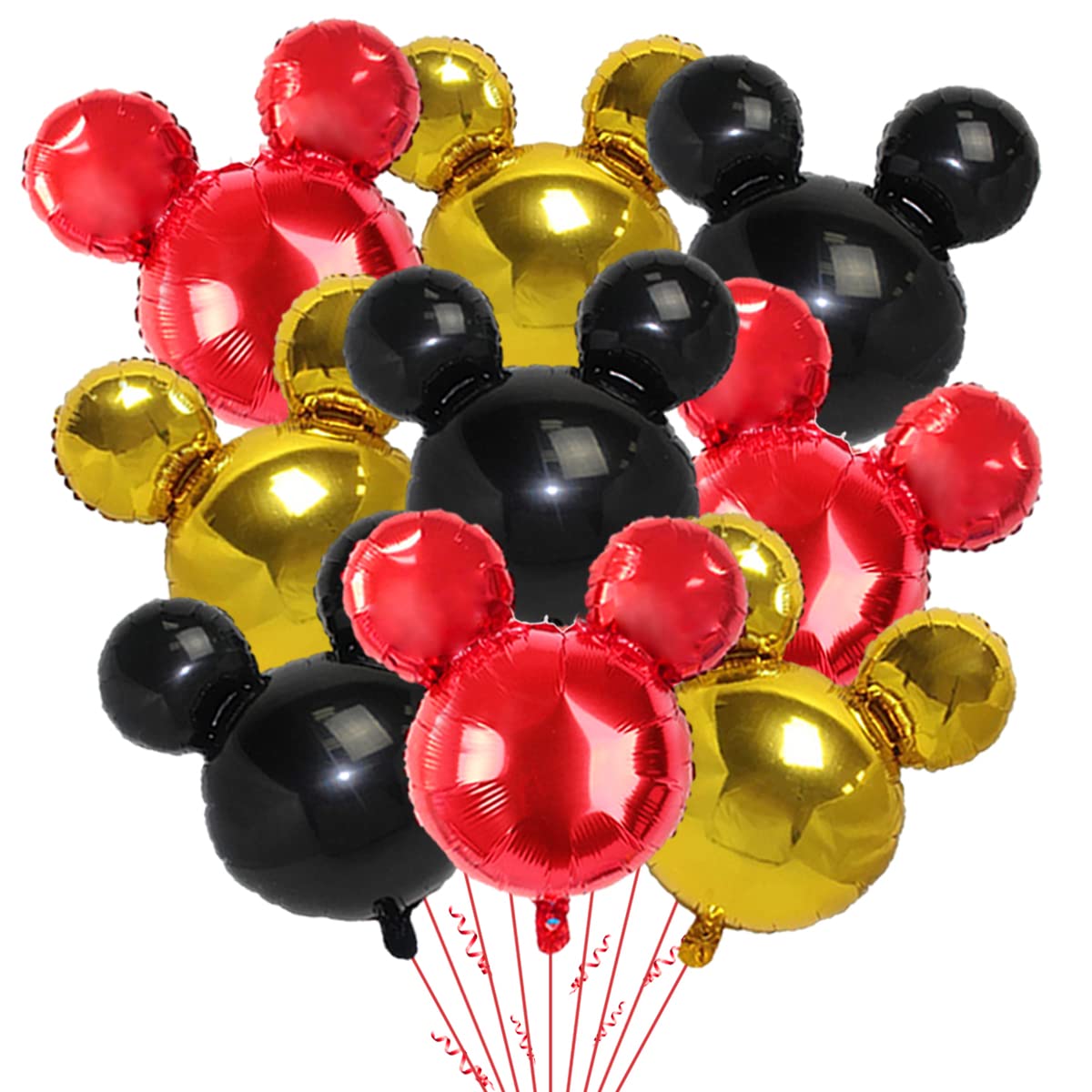 OULUN 9Pack Mouse Party Foil Balloons – 27” Black Red Yellow Mickey Theme Decor