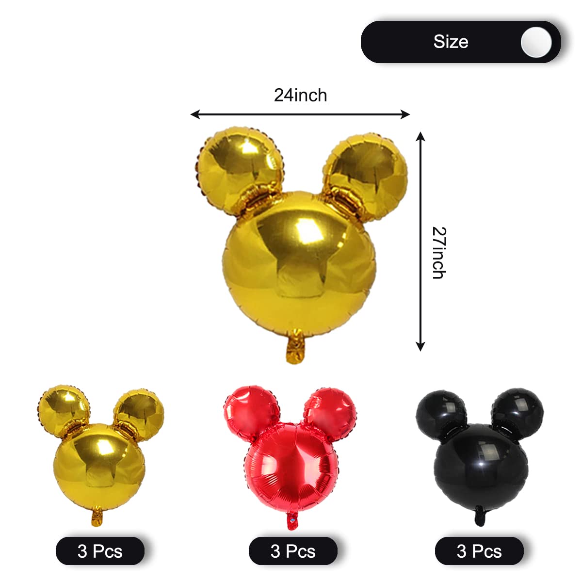 OULUN 9Pack Mouse Party Foil Balloons – 27” Black Red Yellow Mickey Theme Decor