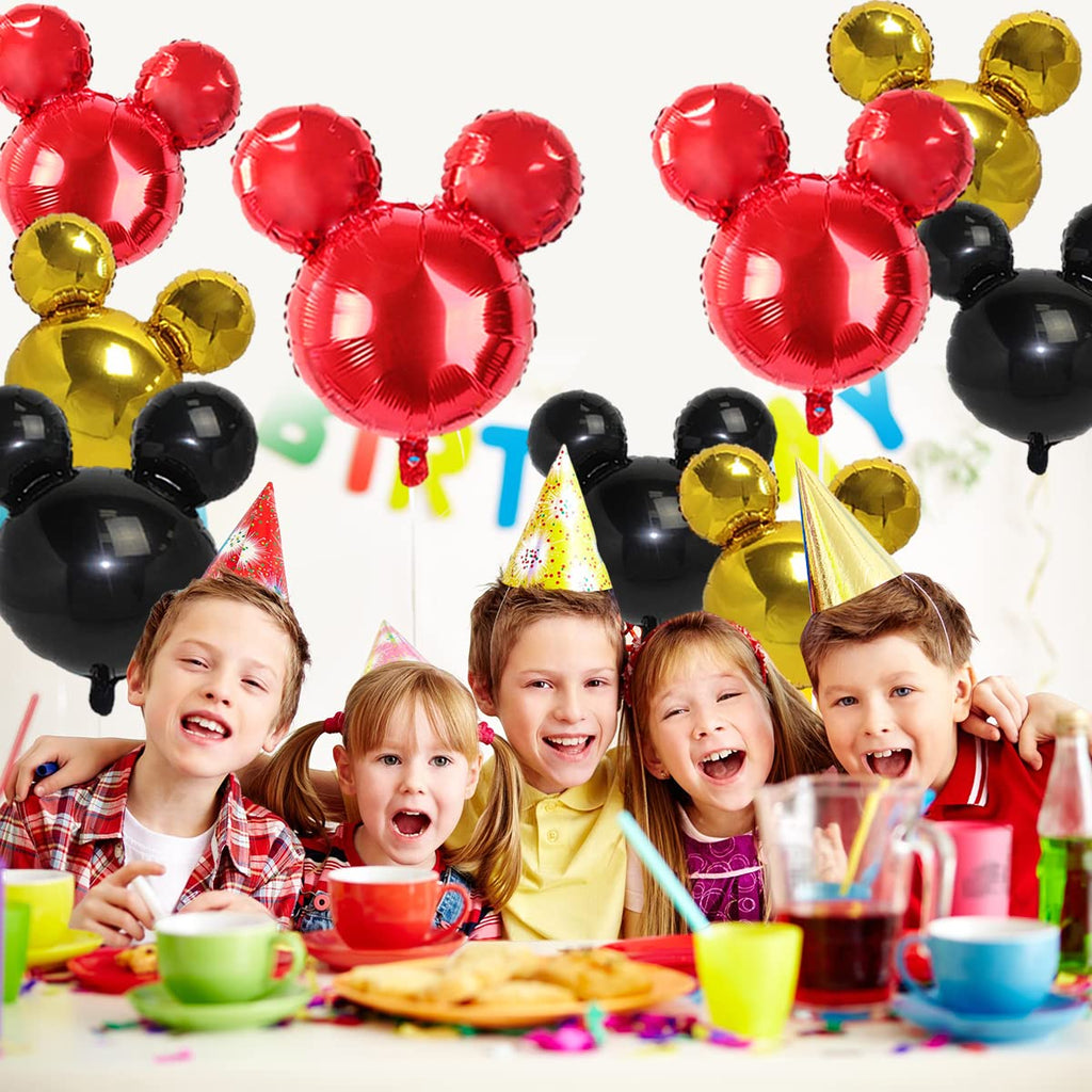 OULUN 9Pack Mouse Party Foil Balloons – 27” Black Red Yellow Mickey Theme Decor