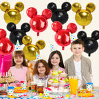 OULUN 9Pack Mouse Party Foil Balloons – 27” Black Red Yellow Mickey Theme Decor