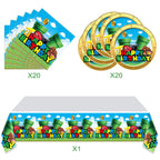 OULUN Super Bros Party Tableware Set – 20 Plates, 20 Napkins, 71x42 Tablecloth