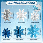 OuMuaMua 6-Set Snowflake Christmas Table Decorations – Blue & White Glitter 3D Wooden Centerpieces