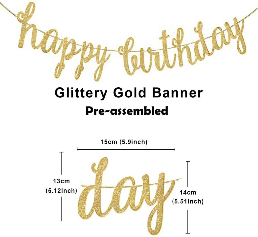 OuMuaMua Gold Happy Birthday Banner Kit – 3-in-1 Glittery Party Decor (Pre-Strung)