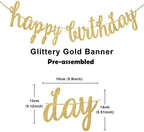 OuMuaMua Gold Happy Birthday Banner Kit – 3-in-1 Glittery Party Decor (Pre-Strung)