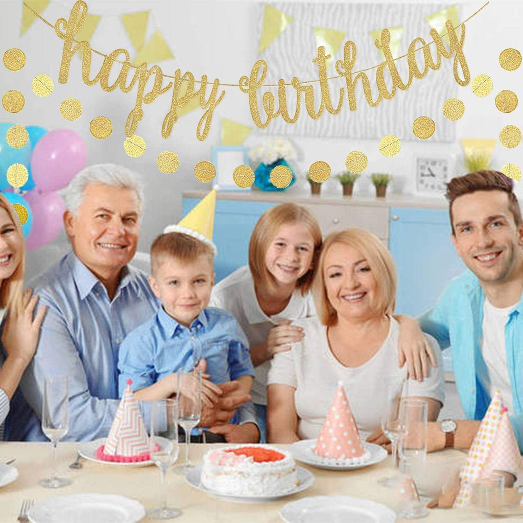 OuMuaMua Gold Happy Birthday Banner Kit – 3-in-1 Glittery Party Decor (Pre-Strung)