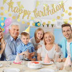 OuMuaMua Gold Happy Birthday Banner Kit – 3-in-1 Glittery Party Decor (Pre-Strung)