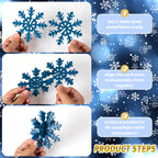 OuMuaMua 6-Set Snowflake Christmas Table Decorations – Blue & White Glitter 3D Wooden Centerpieces