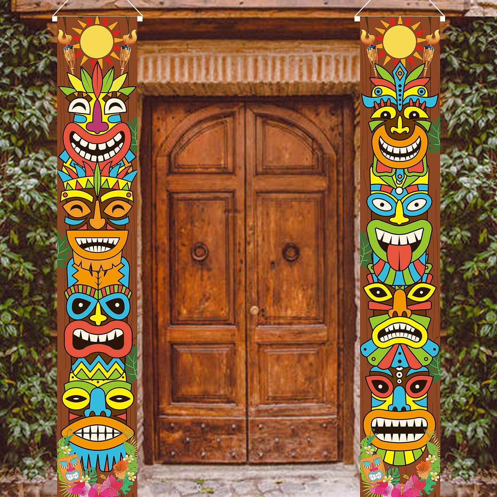 OuMuaMua Hawaiian Luau Tiki Totem Door Banner – Aloha Party Decorations for Outdoor & Indoor