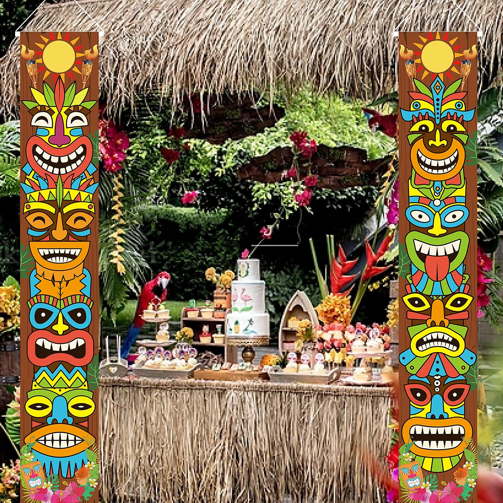 OuMuaMua Hawaiian Luau Tiki Totem Door Banner – Aloha Party Decorations for Outdoor & Indoor