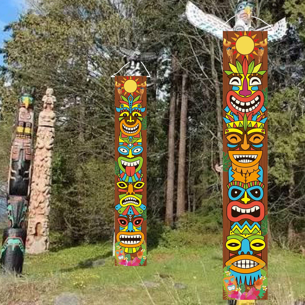 OuMuaMua Hawaiian Luau Tiki Totem Door Banner – Aloha Party Decorations for Outdoor & Indoor
