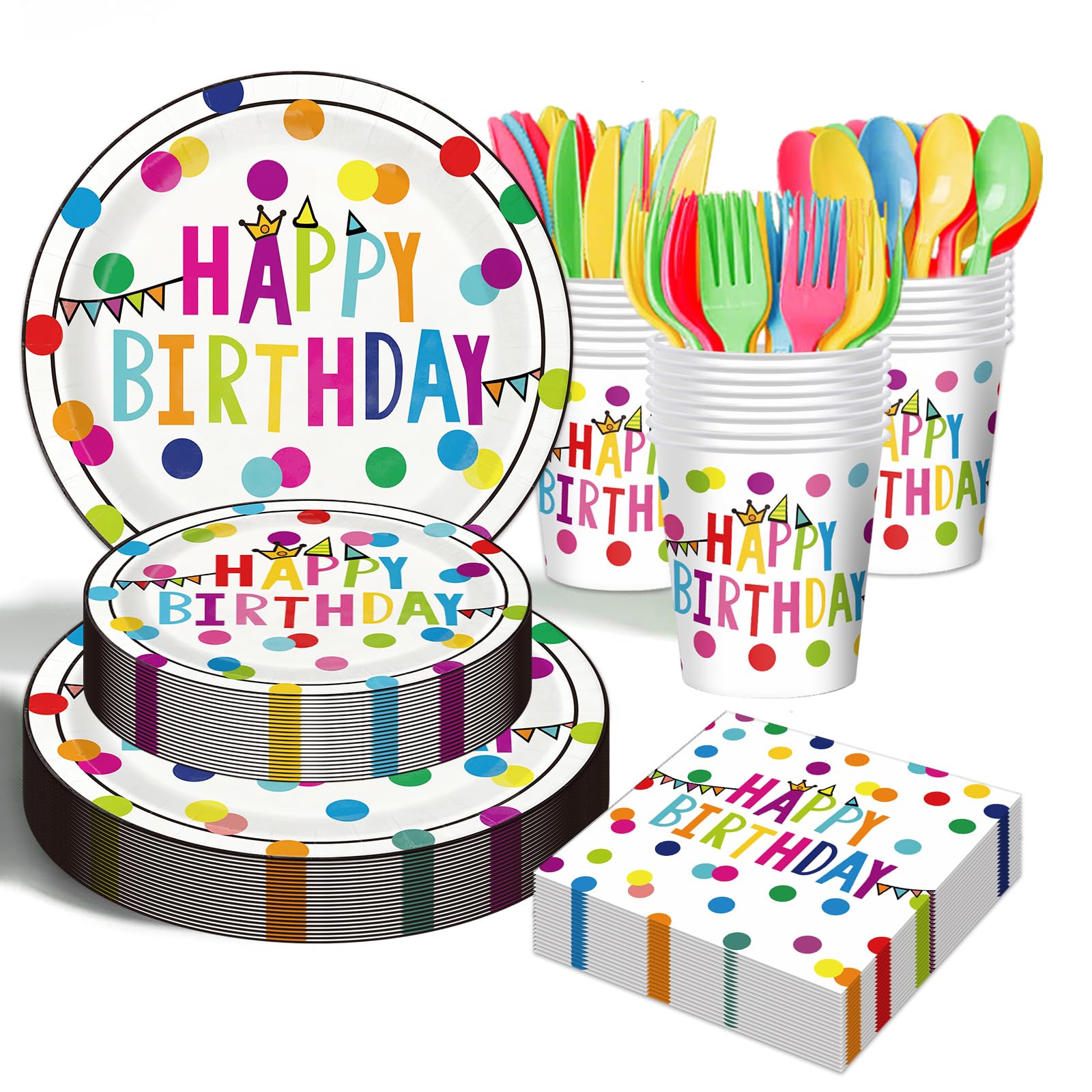 OUNIY Birthday Plates & Napkins Set – 175 Pcs for Kids' Party (Serves 25)