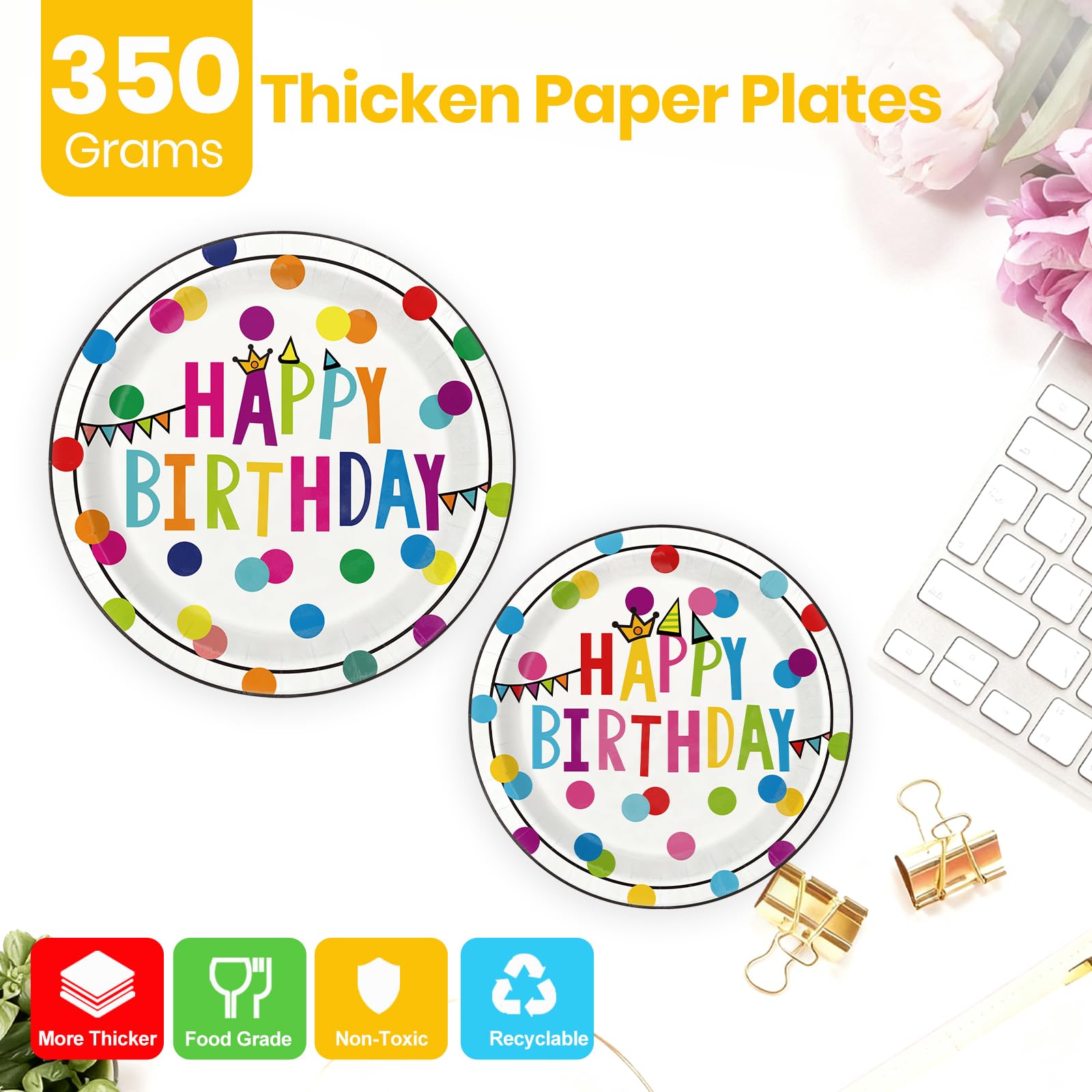 OUNIY Birthday Plates & Napkins Set – 175 Pcs for Kids' Party (Serves 25)
