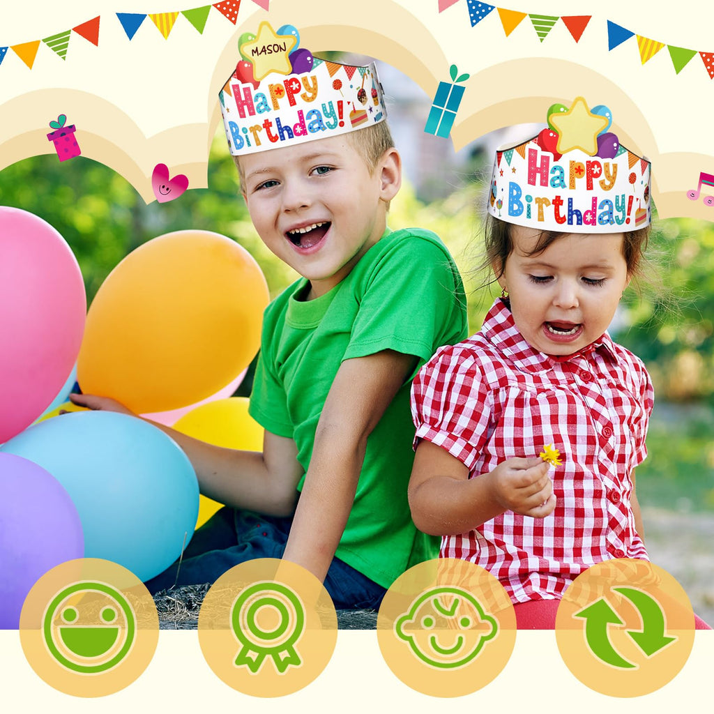 Outus 42 Pack Happy Birthday Crowns for Kids – Adjustable Elastic Bands, Classroom Party Hats