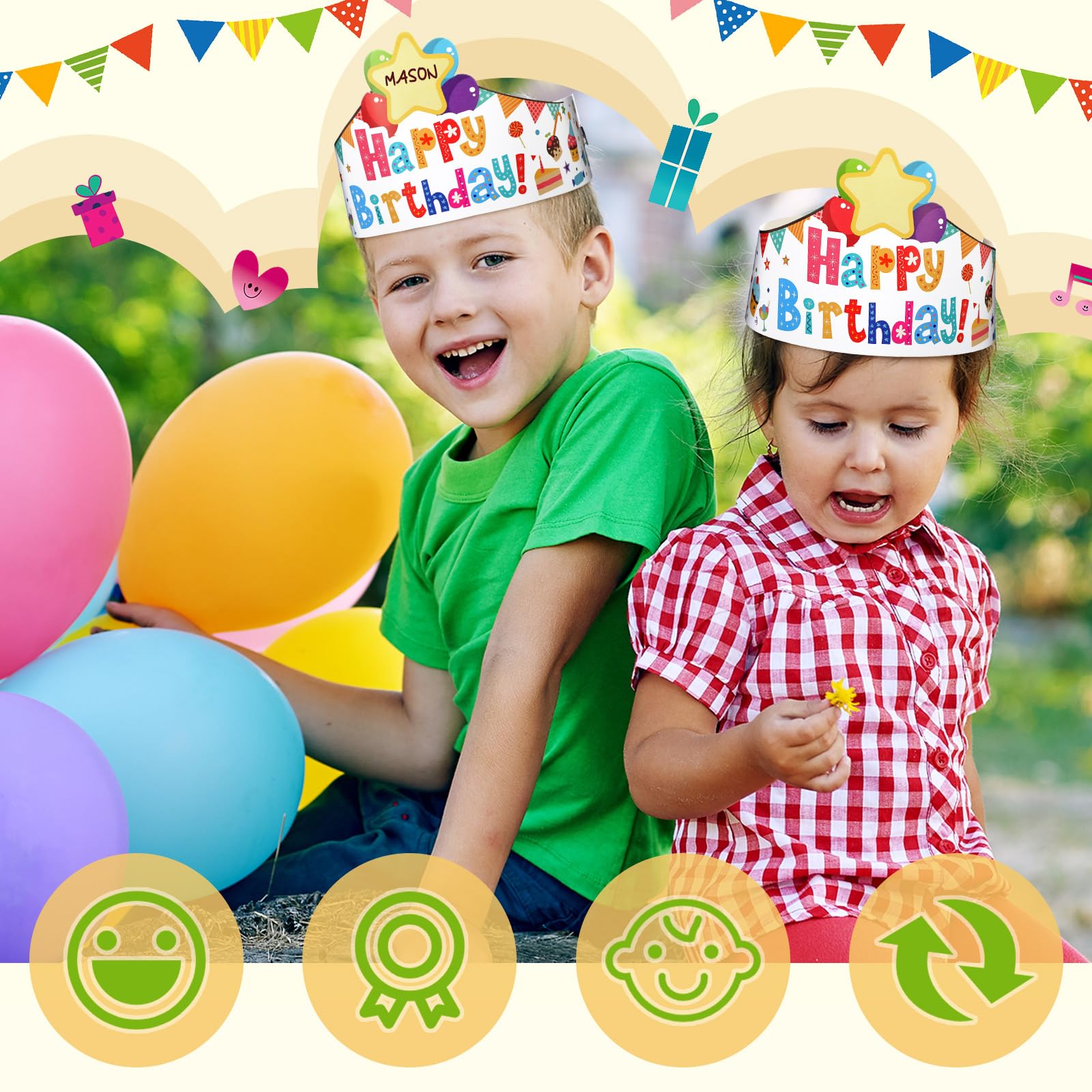 Outus 42 Pack Happy Birthday Crowns for Kids – Adjustable Elastic Bands, Classroom Party Hats