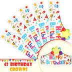 Outus 42 Pack Happy Birthday Crowns for Kids – Adjustable Elastic Bands, Classroom Party Hats