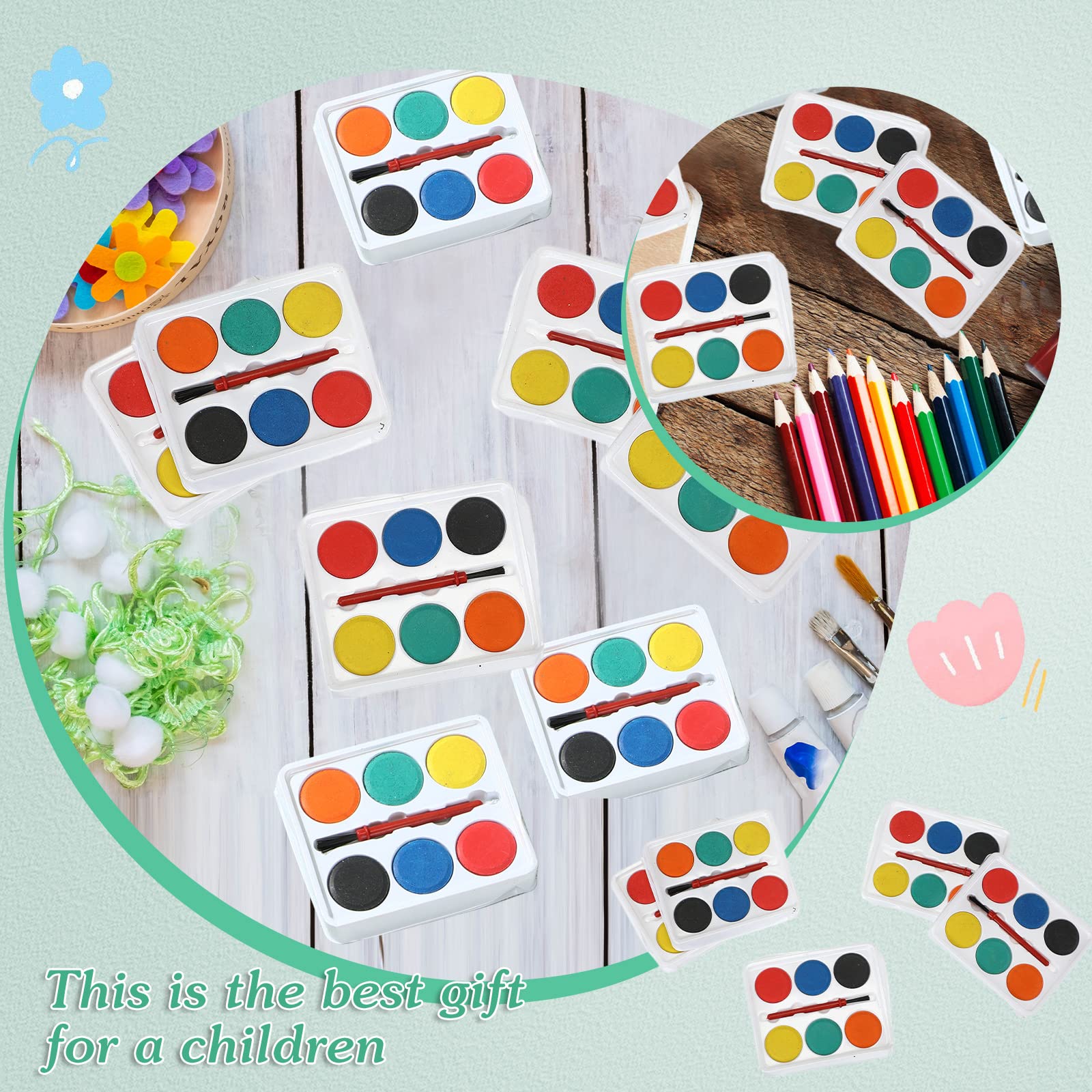 Outus 144 Pcs Watercolor Paint Set – Mini Pocket-Sized Palette with Brush | Art Party Favors & Stocking Stuffers