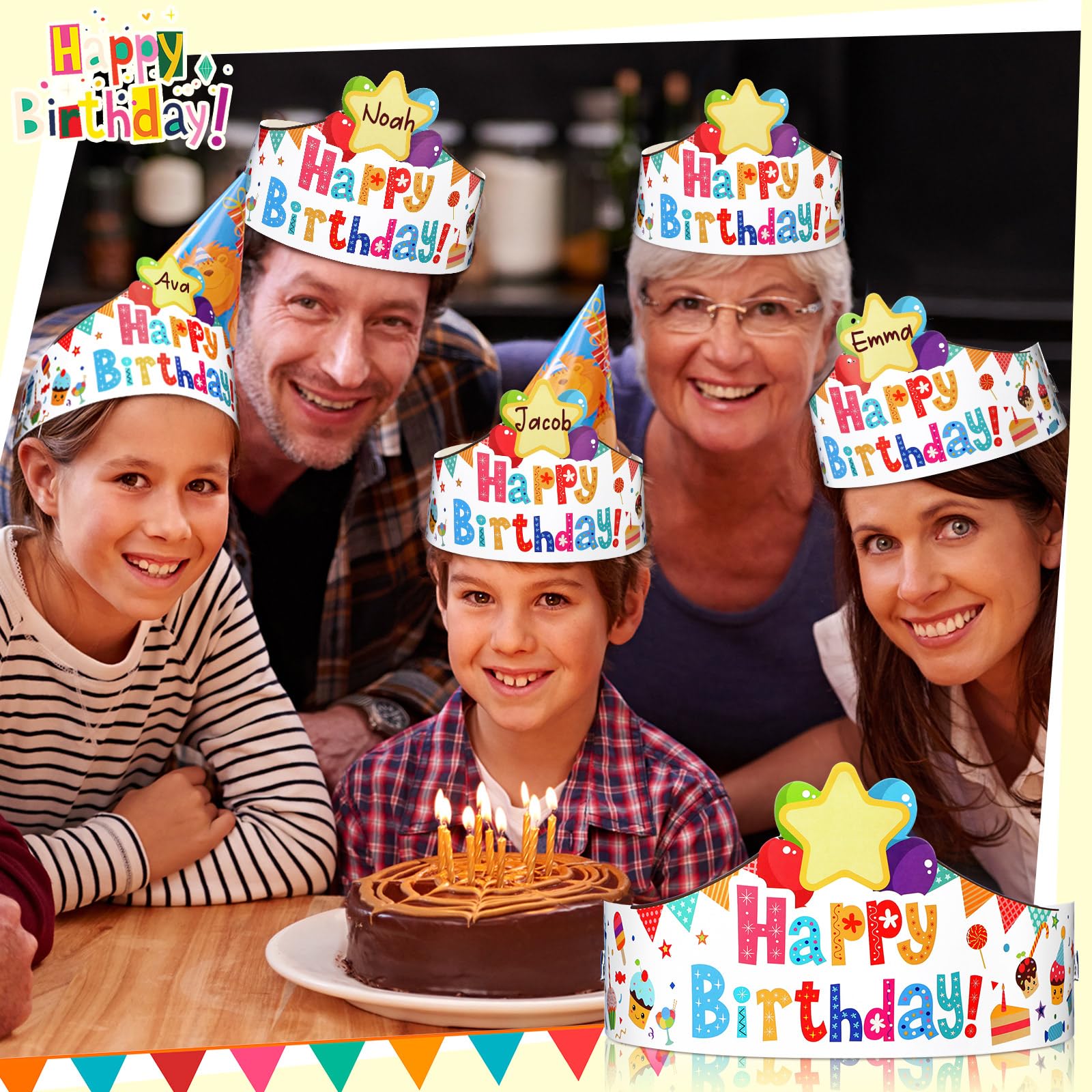 Outus 42 Pack Happy Birthday Crowns for Kids – Adjustable Elastic Bands, Classroom Party Hats