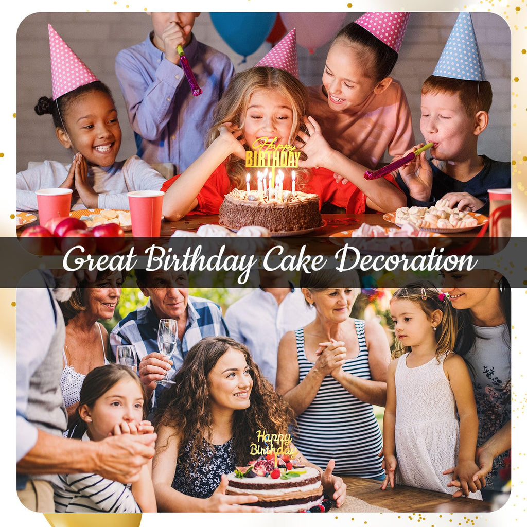 Outus 150 Pcs Gold Happy Birthday Cake Toppers - Double-Sided Acrylic Decorations for Cakes & Cupcakes