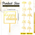 Outus 150 Pcs Gold Happy Birthday Cake Toppers - Double-Sided Acrylic Decorations for Cakes & Cupcakes