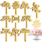 Outus 150 Pcs Gold Happy Birthday Cake Toppers - Double-Sided Acrylic Decorations for Cakes & Cupcakes