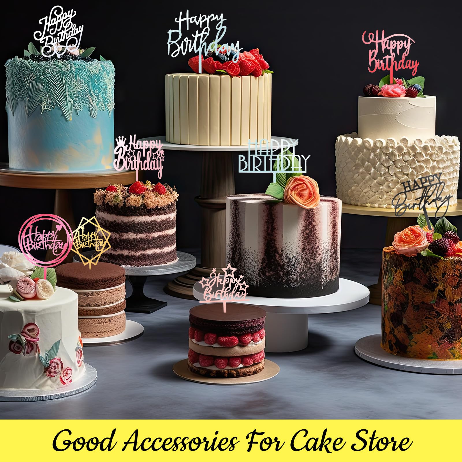 Outus 150 Pcs Happy Birthday Cake Toppers – Acrylic, Double-Sided, Multicolor