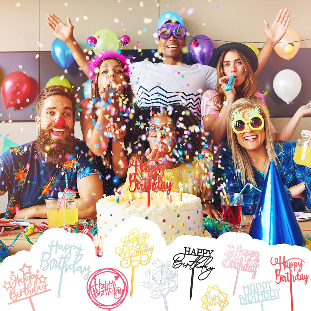 Outus 150 Pcs Happy Birthday Cake Toppers – Acrylic, Double-Sided, Multicolor