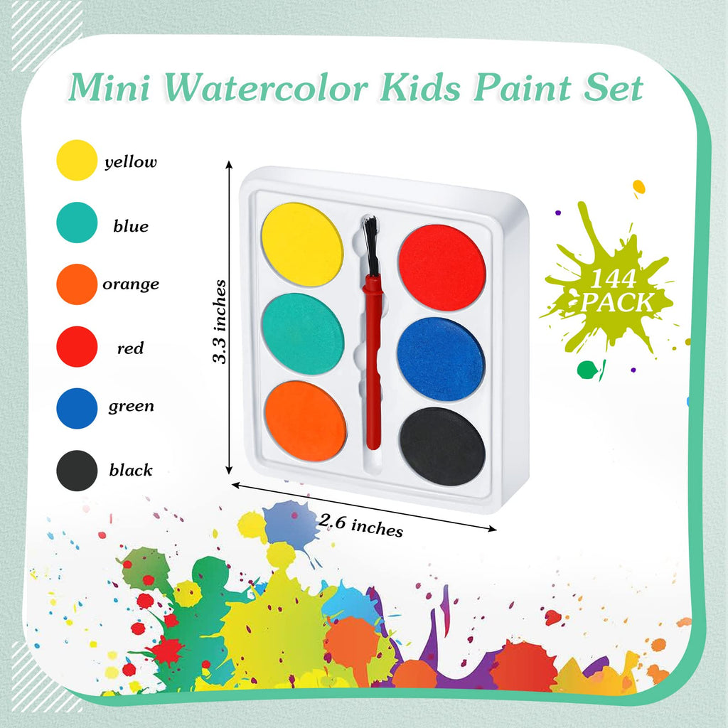 Outus 144 Pcs Watercolor Paint Set – Mini Pocket-Sized Palette with Brush | Art Party Favors & Stocking Stuffers