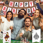 Outus 17 Pieces Casino Poker Theme Party Decorations | Birthday Banner, Swirls & 3D Table Toppers