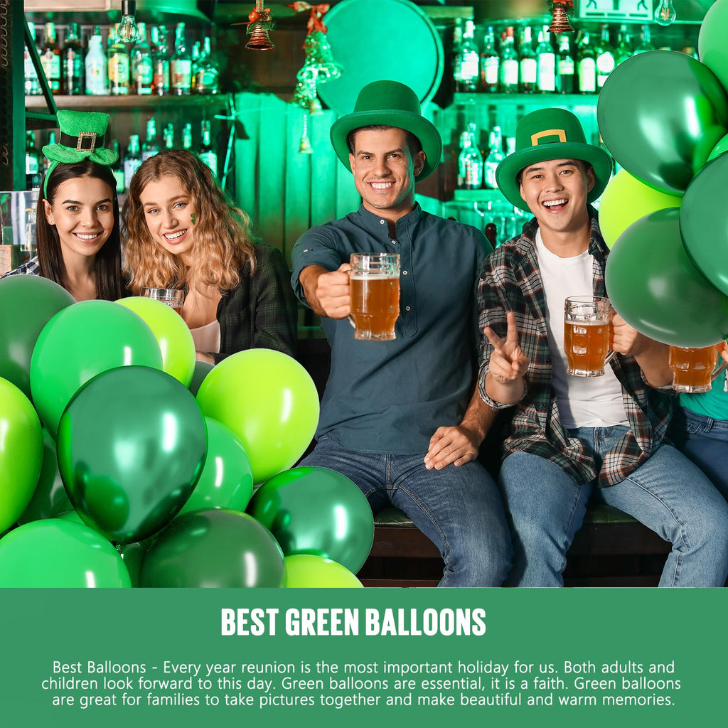 OWill 100pcs Green Balloons 12 Inches – Dark Green, Emerald, Lime & Chrome Metallic Latex for Party Decor