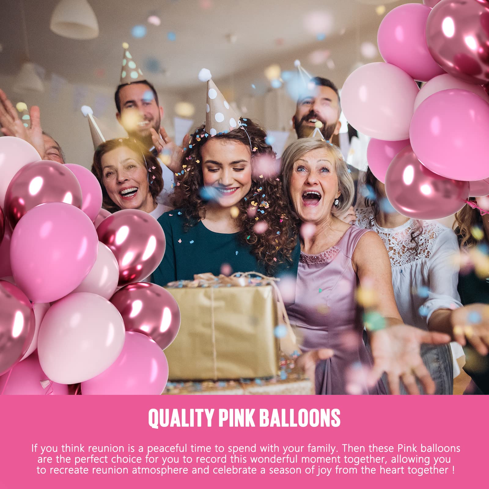 OWill Pink Balloons Set 100pcs 12in Metallic Pink for Birthday, Baby Shower, Wedding & Arch Garland