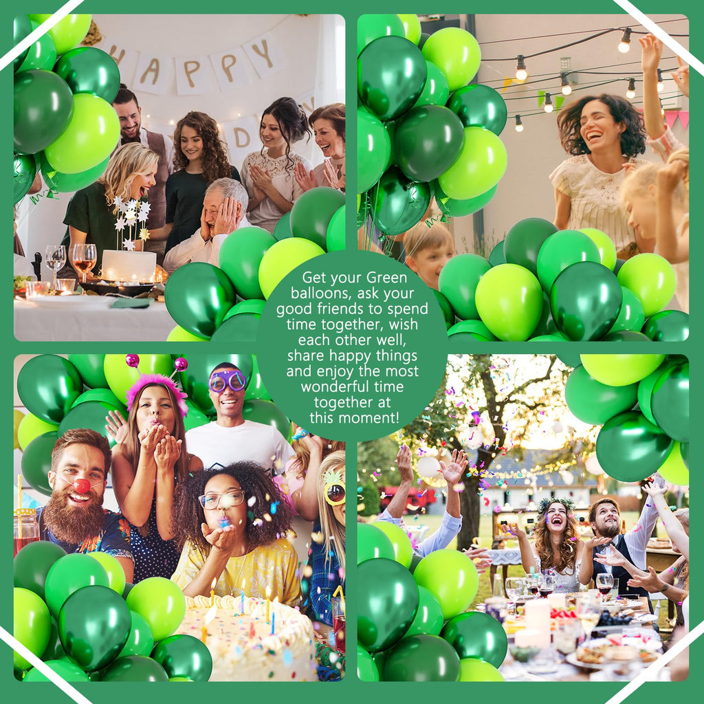 OWill 100pcs Green Balloons 12 Inches – Dark Green, Emerald, Lime & Chrome Metallic Latex for Party Decor