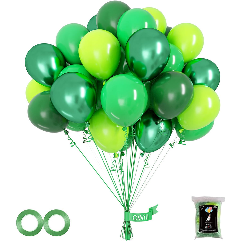 OWill 100pcs Green Balloons 12 Inches – Dark Green, Emerald, Lime & Chrome Metallic Latex for Party Decor
