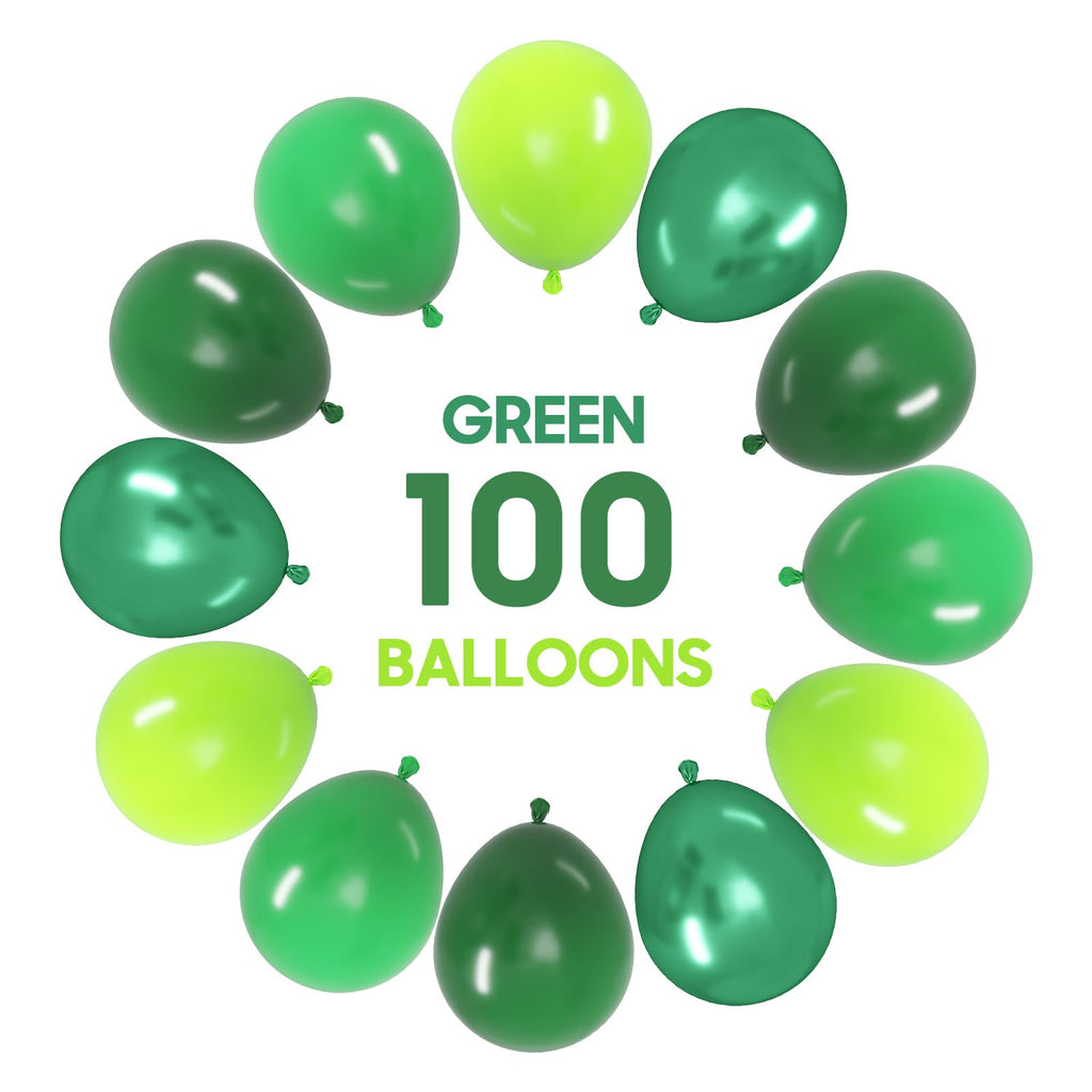OWill 100pcs Green Balloons 12 Inches – Dark Green, Emerald, Lime & Chrome Metallic Latex for Party Decor