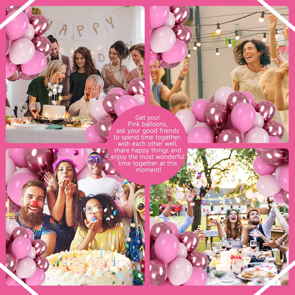 OWill Pink Balloons Set 100pcs 12in Metallic Pink for Birthday, Baby Shower, Wedding & Arch Garland