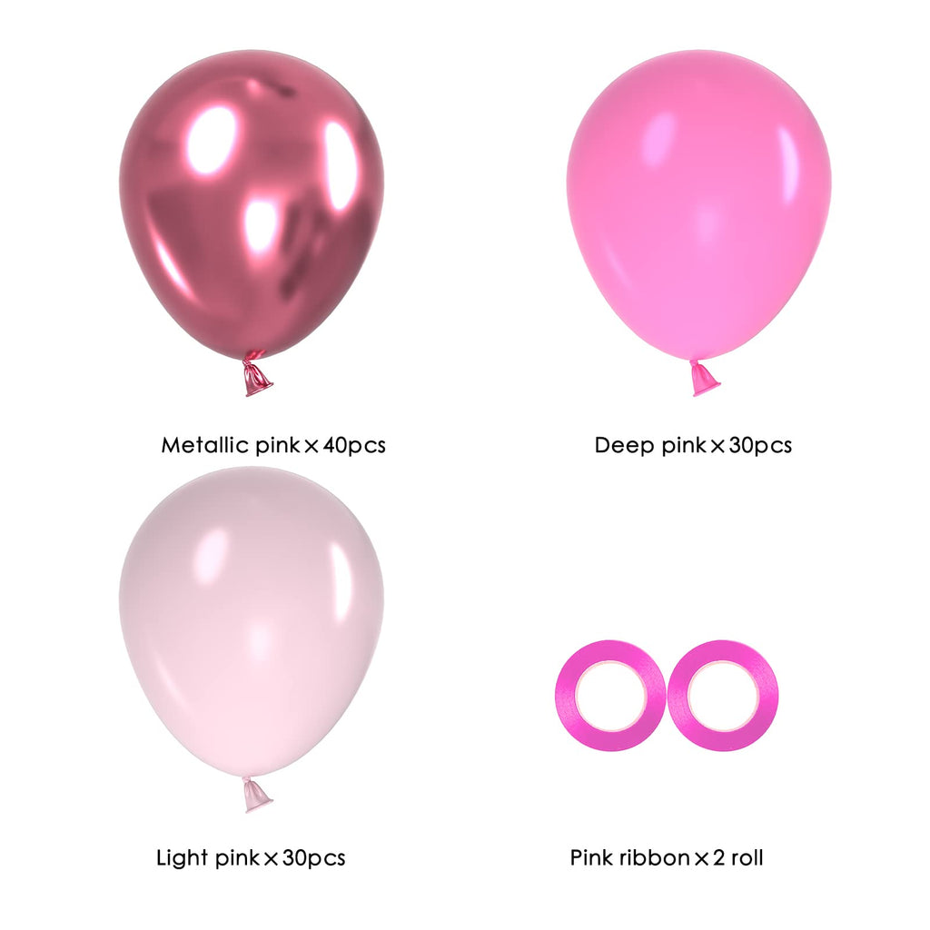 OWill Pink Balloons Set 100pcs 12in Metallic Pink for Birthday, Baby Shower, Wedding & Arch Garland
