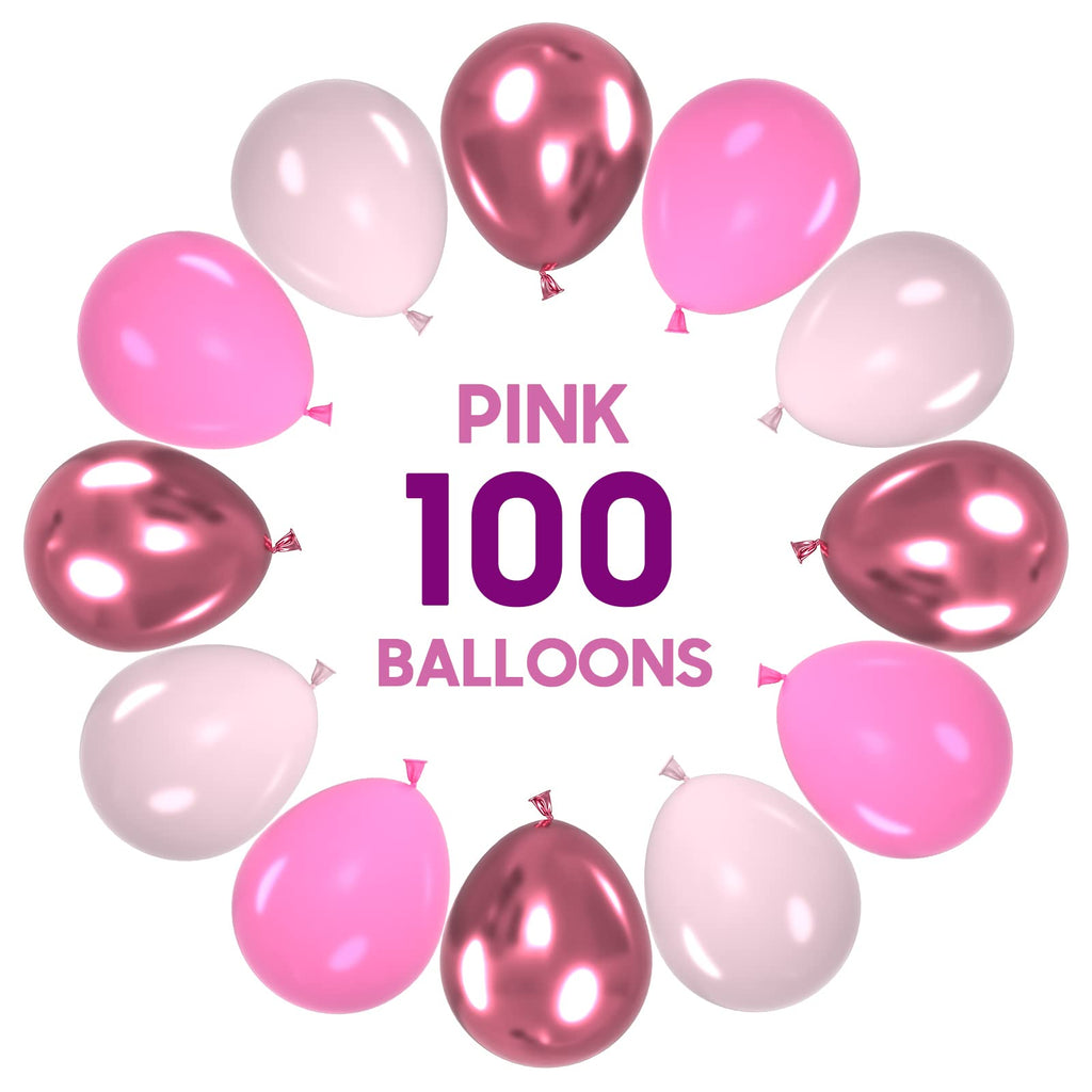 OWill Pink Balloons Set 100pcs 12in Metallic Pink for Birthday, Baby Shower, Wedding & Arch Garland