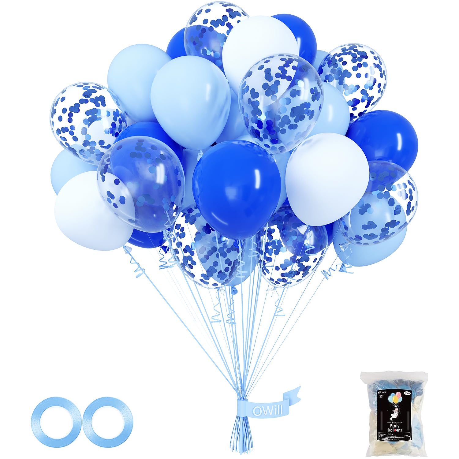 OWill 100pcs Royal Blue Confetti Balloons – 12in Latex Party Kit